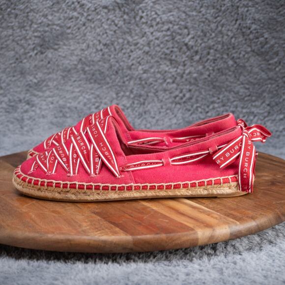 Tory Burch Logo Red Grosgrain Espadrille Women's Size 6.5 EUC - Picture 3 of 6